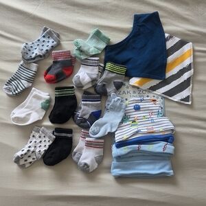 Baby Socks, Bib Set, And Beanie Bundle Size 3-6 Months